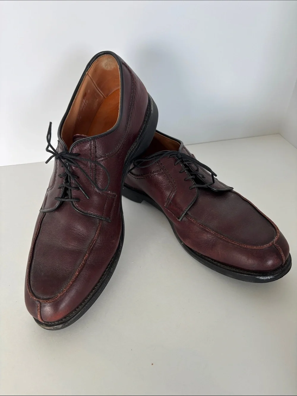 Men's Allen Edmonds Burgundy Leather Lace-Up Split Toe Oxford Shoes Size 10C